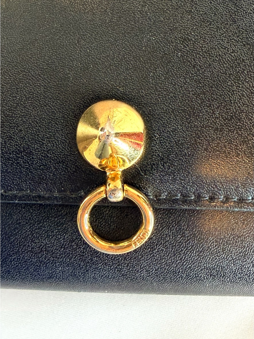 Fendi Vintage Black Leather Continental Wallet Gold Ring Hardware Made in Italy - Picture 13 of 16